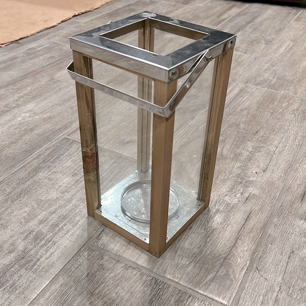 Medium Wooden and metal glass lantern/candle holder